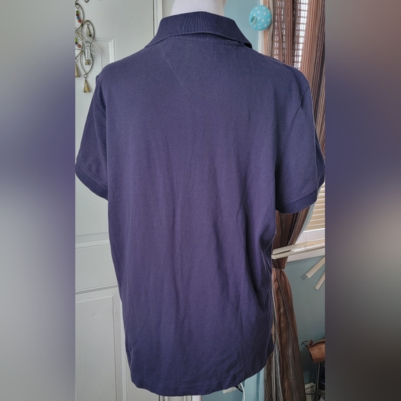 Y2K Tommy Hilfiger Polo Women's XL Navy Short Sleeve 1/4 Button Strechy Cotton - Picture 3 of 13